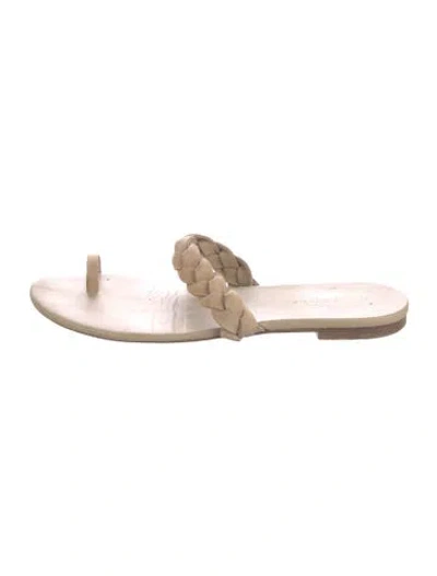 Pre-owned Jenni Kayne Leather Braided Accents Slides In Neutral