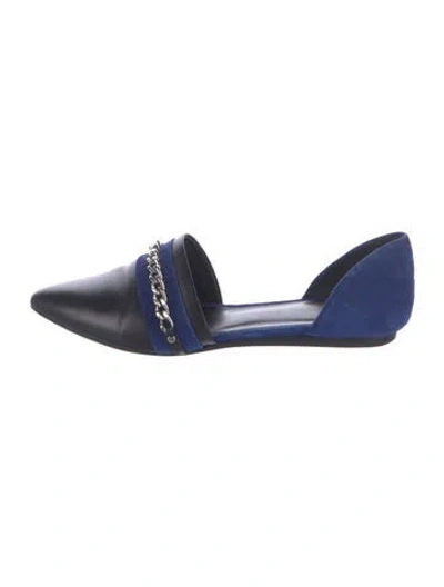 Pre-owned Jenni Kayne Leather Chain-link Accents Flats In Blue