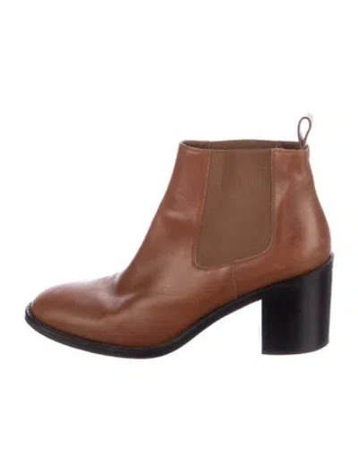 Pre-owned Jenni Kayne Leather Grosgrain Trim Chelsea Boots In Brown