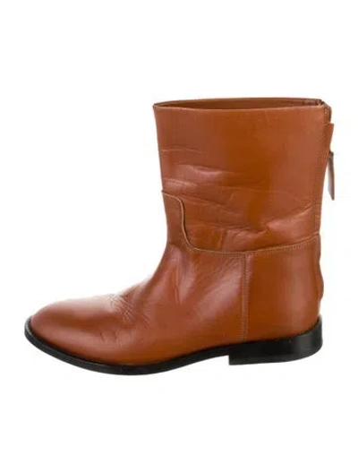 Pre-owned Jenni Kayne Leather Moto Boots In Brown