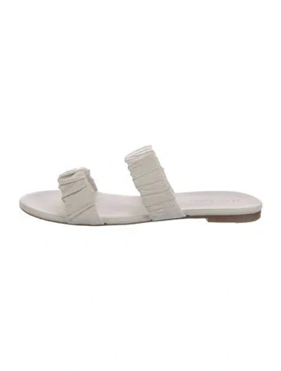 Pre-owned Jenni Kayne Leather Ruffle Embellishment Slides In White