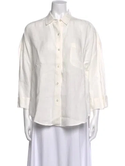 Pre-owned Jenni Kayne Linen Three-quarter Sleeve Button-up Top In Neutral