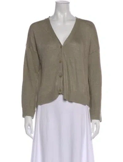Pre-owned Jenni Kayne Linen V-neck Sweater In Green