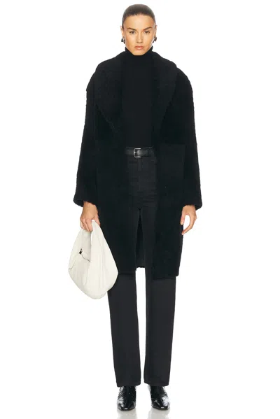 Jenni Kayne Long Shearling Yves Shawl Coat In Black