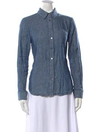 Pre-owned Jenni Kayne Long Sleeve Button-up Top In Blue