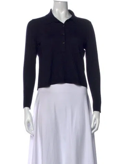 Pre-owned Jenni Kayne Merino Wool Long Sleeve Polo In Black