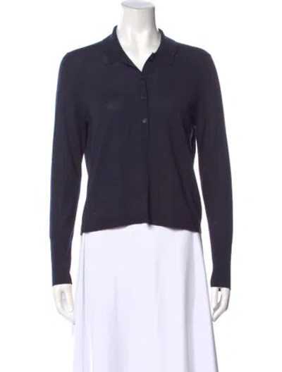 Pre-owned Jenni Kayne Merino Wool Long Sleeve Polo In Blue
