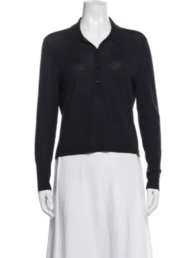Pre-owned Jenni Kayne Merino Wool Long Sleeve Polo In Blue