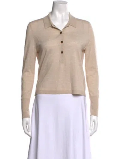 Pre-owned Jenni Kayne Merino Wool Long Sleeve Polo In Neutral