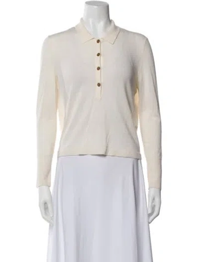 Pre-owned Jenni Kayne Merino Wool Long Sleeve Polo In White