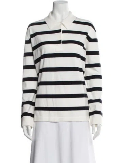 Pre-owned Jenni Kayne Merino Wool Striped Polo W/ Tags In White