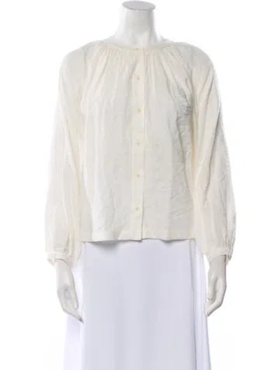 Pre-owned Jenni Kayne Mock Neck Long Sleeve Blouse In White