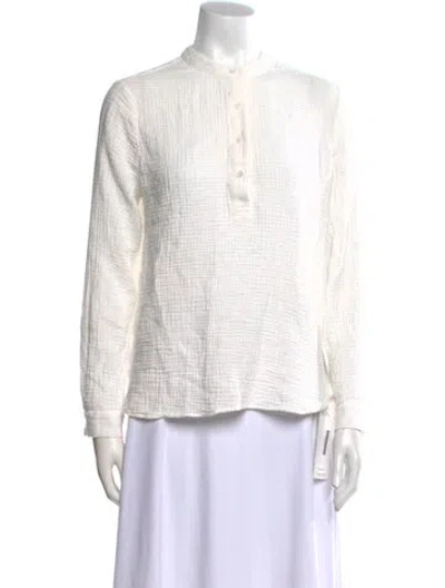 Pre-owned Jenni Kayne Mock Neck Long Sleeve Top In White
