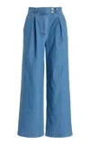 Jenni Kayne Newport Pleated Denim Trousers In Medium Wash