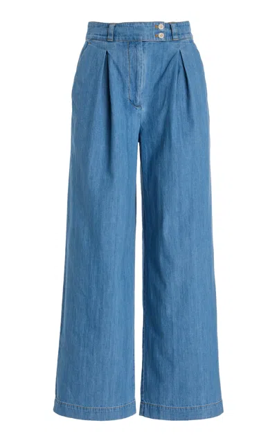 Jenni Kayne Newport Pleated Denim Trousers In Medium Wash
