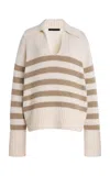 Jenni Kayne Phoebe Cashmere Polo Sweater In Ivory/toast Stripe
