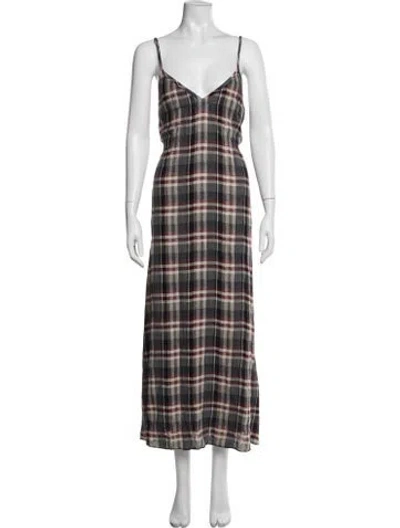 Pre-owned Jenni Kayne Plaid Print Long Dress In Blue