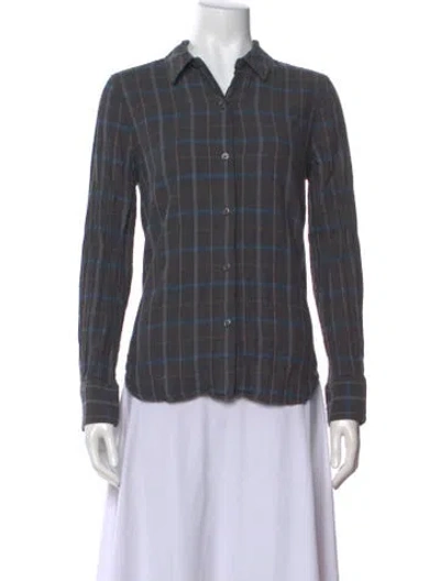 Pre-owned Jenni Kayne Plaid Print Long Sleeve Button-up Top In Gray