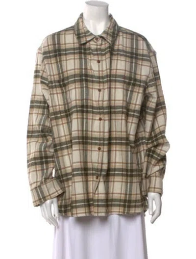 Pre-owned Jenni Kayne Plaid Print Long Sleeve Button-up Top In Neutral