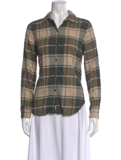 Pre-owned Jenni Kayne Plaid Print Long Sleeve Button-up Top In Neutral