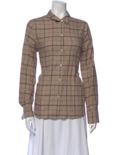 Pre-owned Jenni Kayne Plaid Print Long Sleeve Button-up Top In Neutral