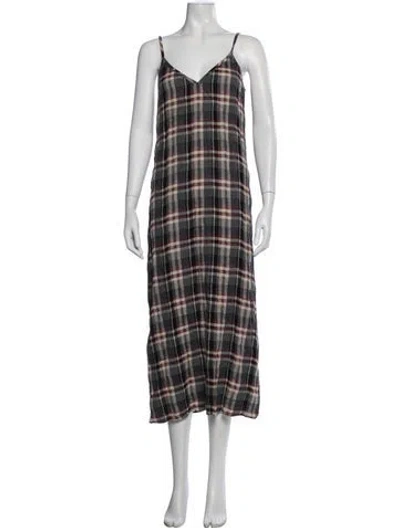 Pre-owned Jenni Kayne Plaid Print Midi Length Dress In Blue