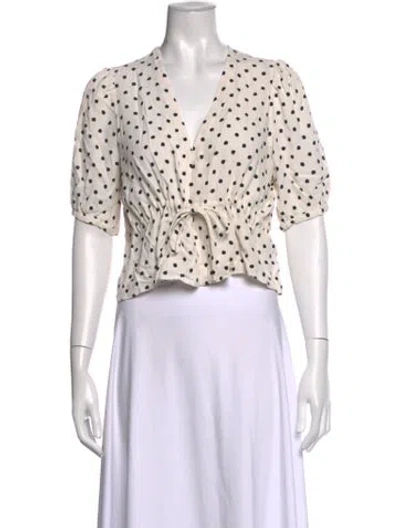 Pre-owned Jenni Kayne Polka Dot Print V-neck Top In Neutrals