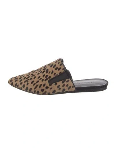 Pre-owned Jenni Kayne Ponyhair Animal Print Mules In Brown
