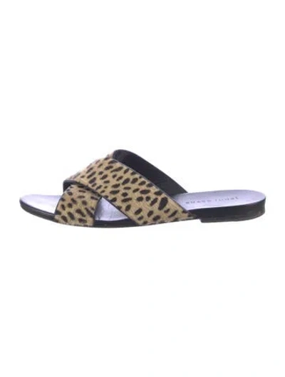 Pre-owned Jenni Kayne Ponyhair Animal Print Slides In Blue