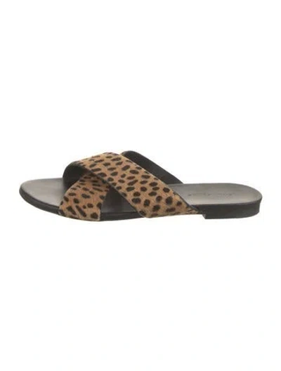 Pre-owned Jenni Kayne Ponyhair Animal Print Slides In Brown