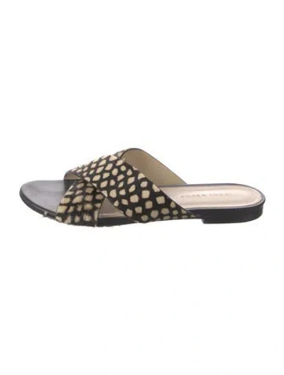 Pre-owned Jenni Kayne Ponyhair Printed Slides In Black