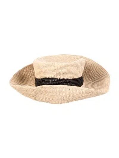 Pre-owned Jenni Kayne Raffia Fedora Hat In Black/neutrals