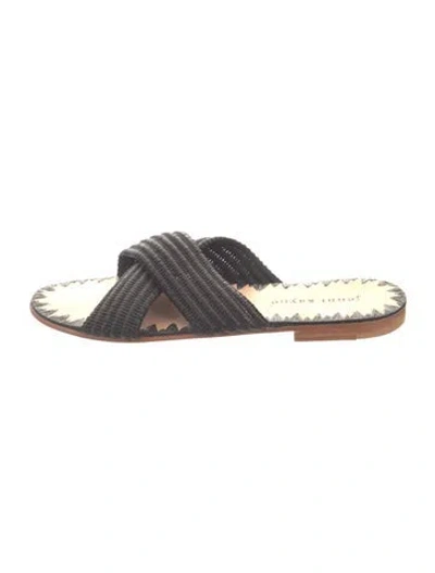 Pre-owned Jenni Kayne Raffia Slides In Black