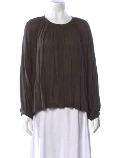 Pre-owned Jenni Kayne Scoop Neck Long Sleeve Blouse In Brown