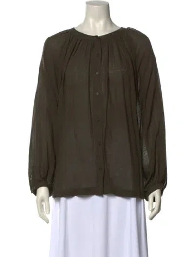 Pre-owned Jenni Kayne Scoop Neck Long Sleeve Blouse In Green