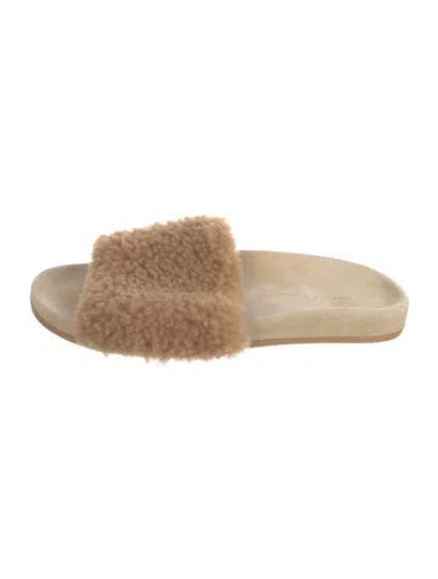 Pre-owned Jenni Kayne Shearling Faux Fur Trim Flats In Brown