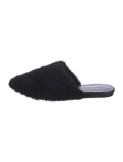 Pre-owned Jenni Kayne Shearling Faux Fur Trim Mules In Black
