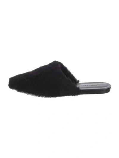 Pre-owned Jenni Kayne Shearling Faux Fur Trim Mules In Black