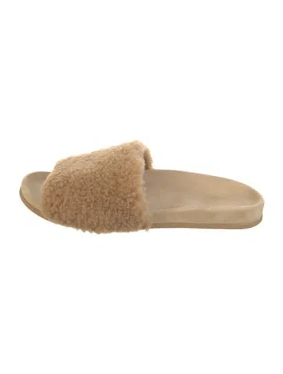 Pre-owned Jenni Kayne Shearling Faux Fur Trim Slides In Neutral