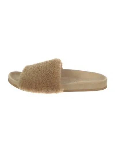 Pre-owned Jenni Kayne Shearling Faux Fur Trim Slides In Neutral
