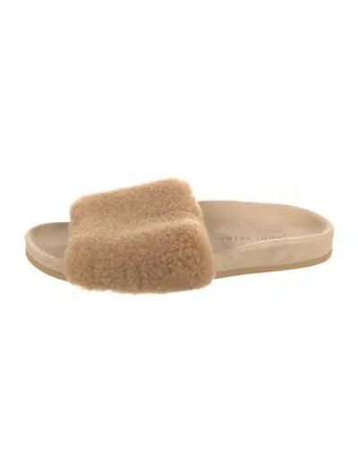 Pre-owned Jenni Kayne Shearling Faux Fur Trim Slides In Neutral