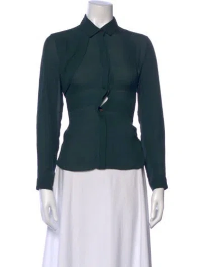 Pre-owned Jenni Kayne Silk Long Sleeve Blouse In Green