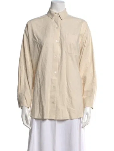 Pre-owned Jenni Kayne Silk Long Sleeve Button-up Top In Neutral