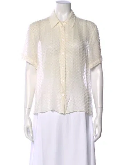 Pre-owned Jenni Kayne Silk Patterned Blouse In White