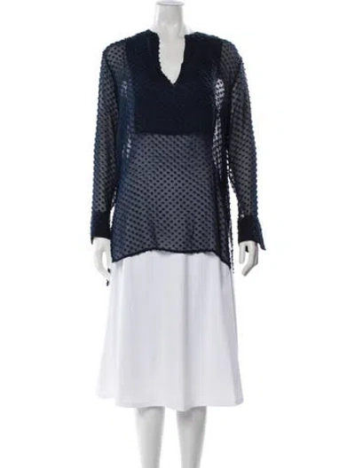 Pre-owned Jenni Kayne Silk Patterned Top In Blue