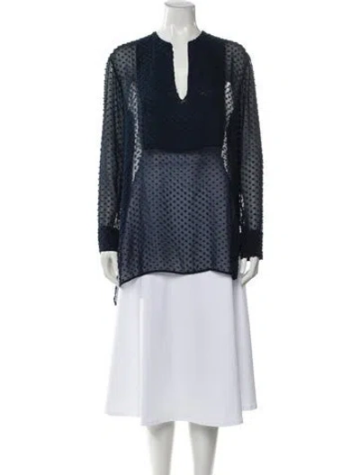 Pre-owned Jenni Kayne Silk Polka Dot Print Blouse In Blue