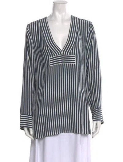 Pre-owned Jenni Kayne Silk Striped Blouse In Blue