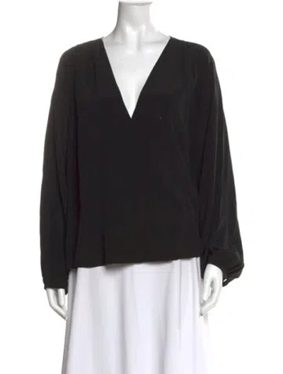 Pre-owned Jenni Kayne Silk V-neck Blouse In Black