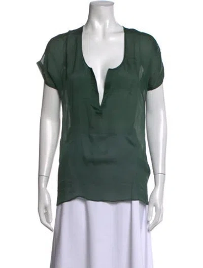 Pre-owned Jenni Kayne Silk V-neck Blouse In Green