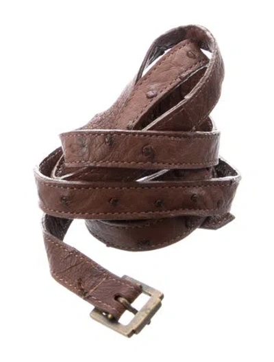 Pre-owned Jenni Kayne Skinny Ostrich Belt In Brown